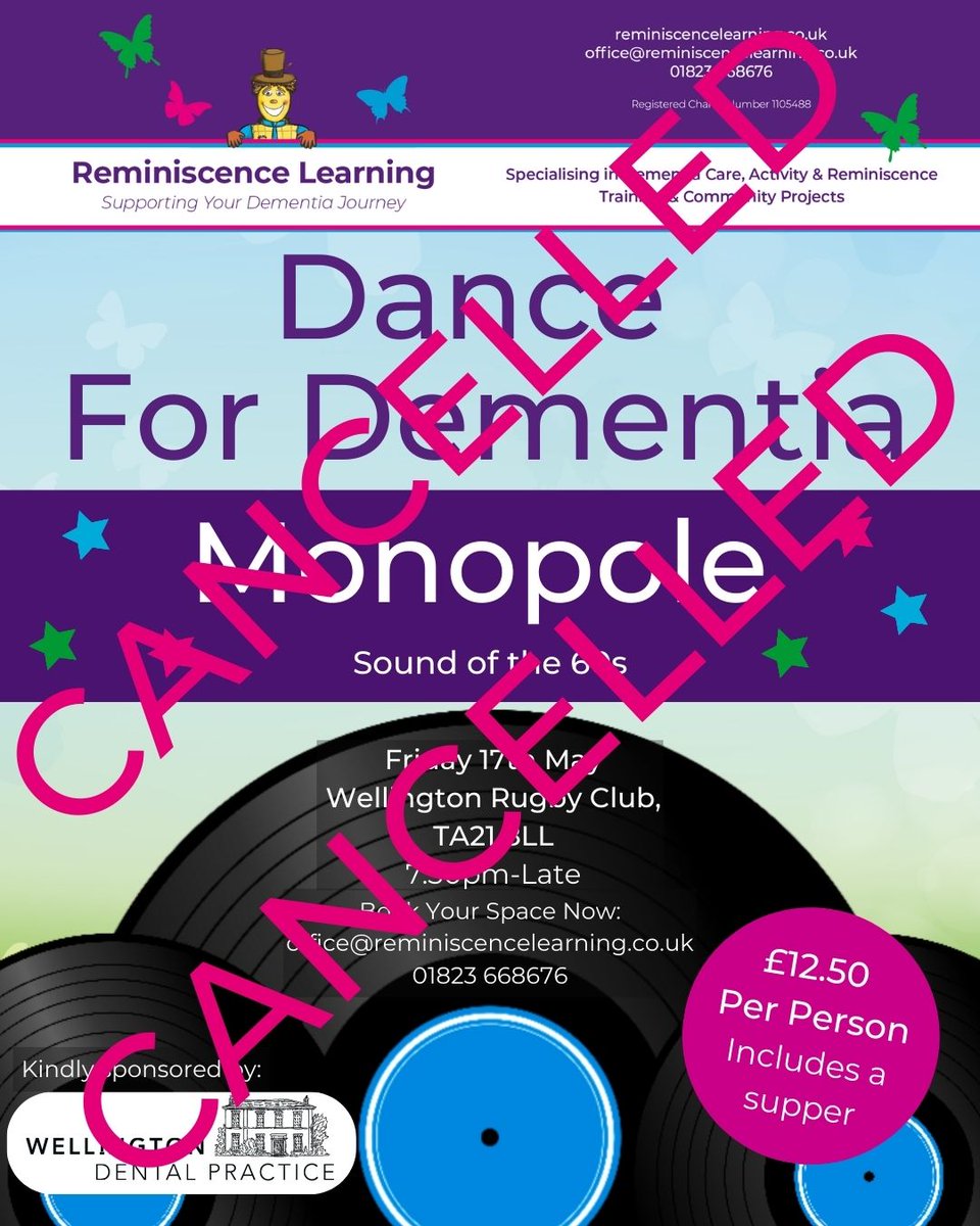 Local dementia charity @RemLearning have cancelled their Monopole live music and supper evening on May 17th. Read more via this link: tinyurl.com/5bt9r3p4