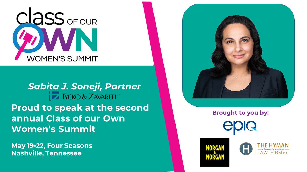 TZ Partner Sabita J. Soneji is speaking at the second annual Class of our Own Women's Summit, May 19-22! Sabita is one of the presenters for the session, 'Your Cheatin' Claim will Tell on You.' Learn more: ow.ly/2izH50RAJFq #ClassAction #FemaleLawyer #ConsumerAdvocate