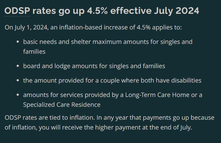 Per the Ministry's #ODSP website, this year's inflationary increase to ODSP rates, outlined below, will be 4.5% starting with July's payment.

#ONpoli
ontario.ca/page/ontario-d…