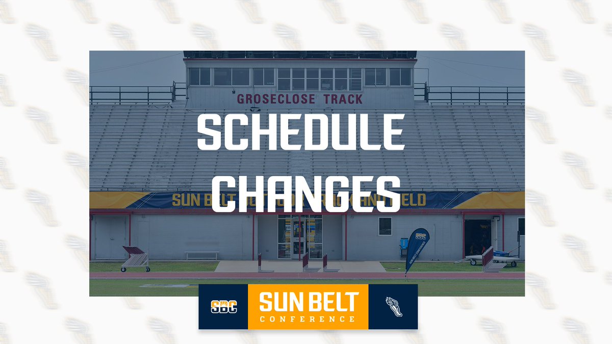 𝗦𝗖𝗛𝗘𝗗𝗨𝗟𝗘 𝗖𝗛𝗔𝗡𝗚𝗘𝗦. Due to weather, the 2024 Outdoor #SunBeltTF Championships schedule has been adjusted for Thursday. The women’s pole vault will now be at 4 p.m. CT and all running events will move up one hour. Starting with the women’s 1500m at 5:30 p.m. ☀️👟