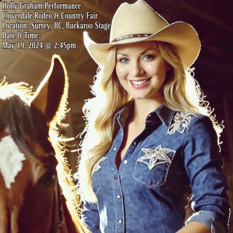 Holly Graham, Country Music Performance
Cloverdale Rodeo & Country Fair
Location: Surrey, BC
Buckaroo Stage
May 19, 2024 at 2:45pm

#hollygraham #countrymusic #livemusic #cloverdalerodeo #bccma #music #canada #countrymusicartist #gigs #livemusic #buckaroostage #britishcolumbia