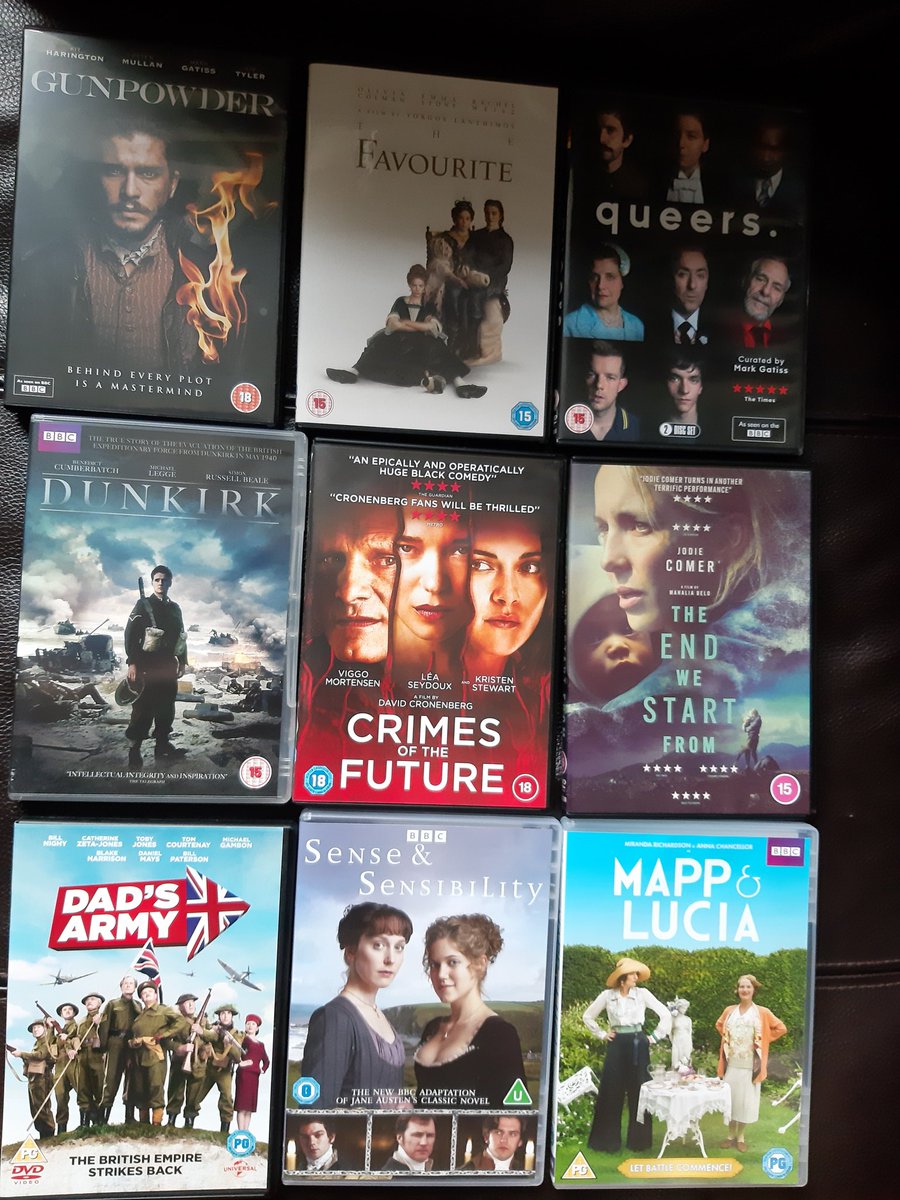 Did an overview of my shopping trip in London last week.😁
Can you recognise a pattern?😉
And for your info, I had set myself a limit and I stayed under it.💪
#Gunpowder #TheFavourite #Queers
#Dunkirk #CrimesOfTheFuture #TheEndWeStartFrom #DadsArmy
#SenseAndSensibility #MappLucia