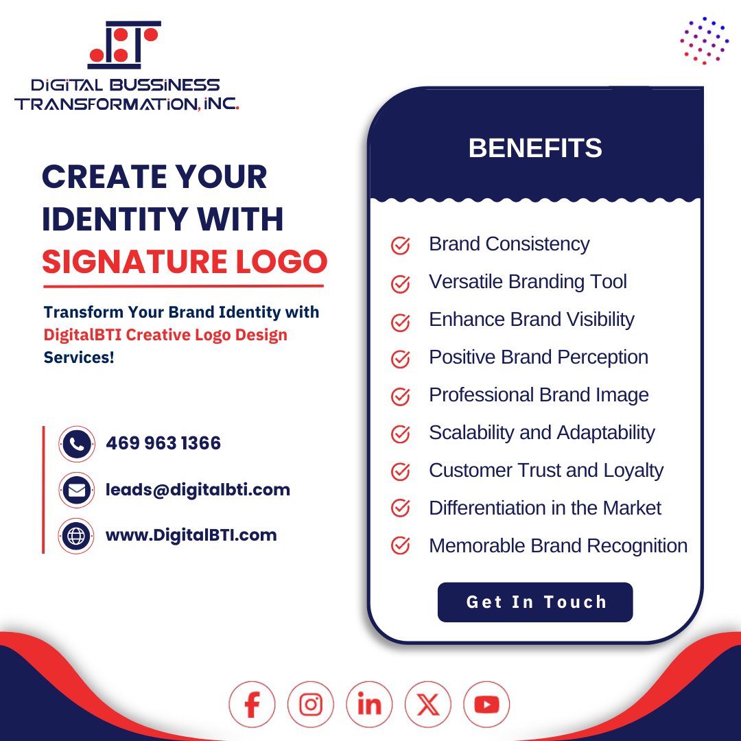 Get in touch with us to create your signature logo design! 🎨✨ 

#GraphicDesign #BrandIdentity #DigitalBTI #LogoDesign #BusinessLogo #CreativeDesign #ContactUs #Branding #LogoMaker #Marketing