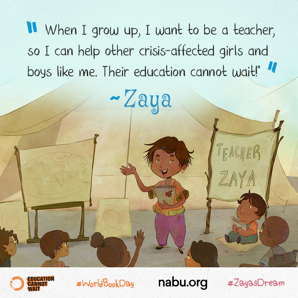 📣The results are in: 
#ZayasDream💫 is to become a teacher!

“When I grow up, I want to be a teacher so I can help other crisis-affected girls & boys like me. Their #EducationCannotWait!” ~Zaya

Read the book TODAY⤵️
read.nabu.org/book/760 
@NABUOrg