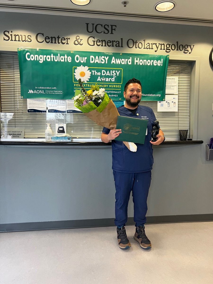 Congratulations to @UCSF_OHNS's Jose Herrerra for being awarded the Daisy Award! 👏 The Daisy Award recognizes & celebrates nurses based on nominations received from patients, families & colleagues. Happy #NursesWeek!