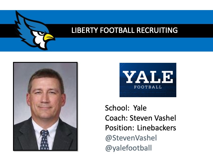 Thanks to Yale Football @yalefootball Linebackers Coach Steven VAshel @StevenVashel for visiting Liberty High School today! @JaysFootball