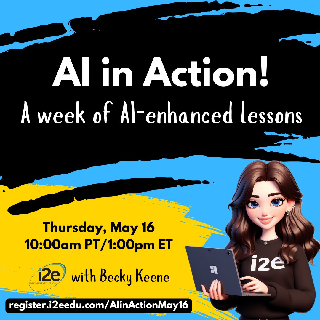 👀 Our next #i2eEDU webinar is in just 1 week! Join @BeckyKeene to explore a weeklong #literacy unit using 3 student-safe #AI tools! 💻 These ideas can be applied across all ages & subjects. 🌟 Walk away inspired & ready to embrace #GenerativeAI with your learners! Register