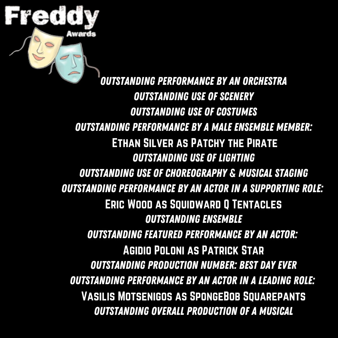 🌟🍍It's the best day ever-Freddy Award Nomination Day! Parkland High School's production of The SpongeBob Musical received 12 Freddy nominations! Congratulations to the cast and crew! We can't wait to see the award show on May 23rd! 🍍🌟 #ParklandPride