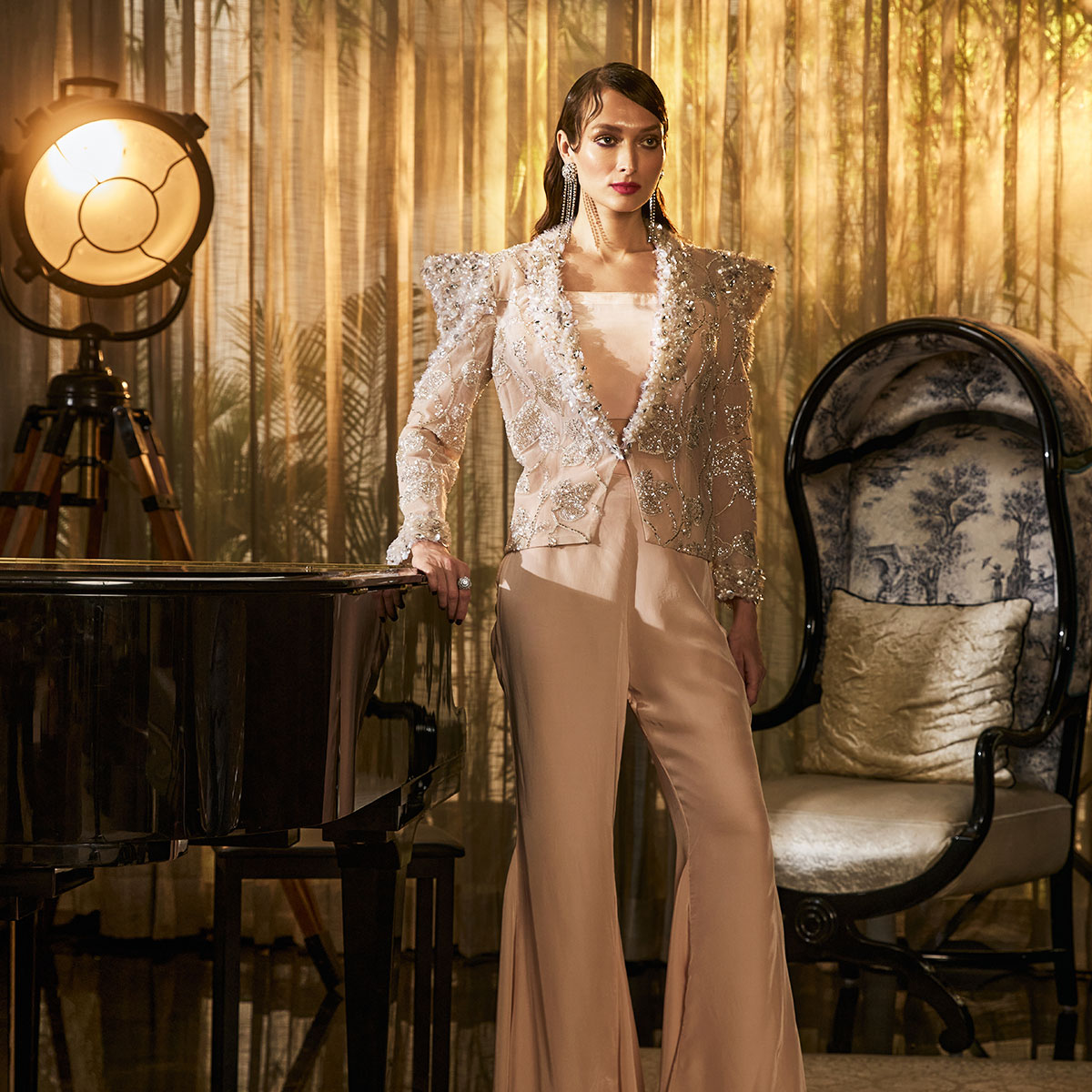 Crystal Luxe🌟  #TheJacketStory's dreamy pastel pink outfit with a crystal-embellished jacket & flowy bell bottoms makes it effortlessly glamorous for your next event. ✨ Shop this dreamy look now!💫  #Neerus #NeerusFashion #NeerusPrivé #FusionWear #IndianEthnicWear #DesignerWear