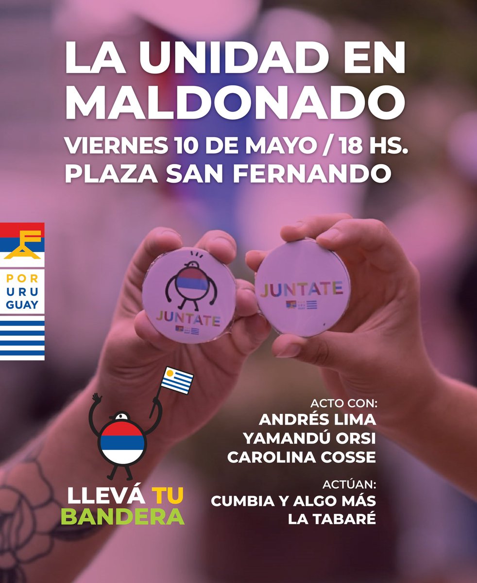 ¡Es mañana Maldonado!✌🏼🔴🔵⚪️ Se viene otro gran momento de alegría porque los frenteamplistas nos volvemos a juntar #PorUruguay 🇺🇾 📍Nos vemos en Plaza San Fernando a las 18h.