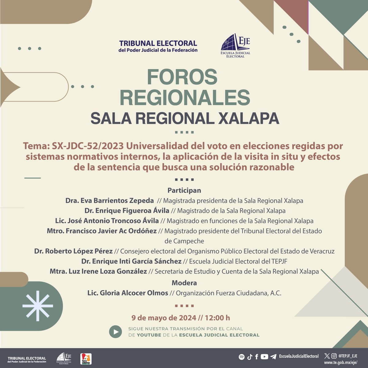 #TEPJF I #SalaXalapa ⏰12:00 horas Te invitamos a ver la transmisión de los“Foros Regionales', organizados por @TEPJF_EJE con la participacion de @fzaciudadanaac I acortar.link/i6tCZ4