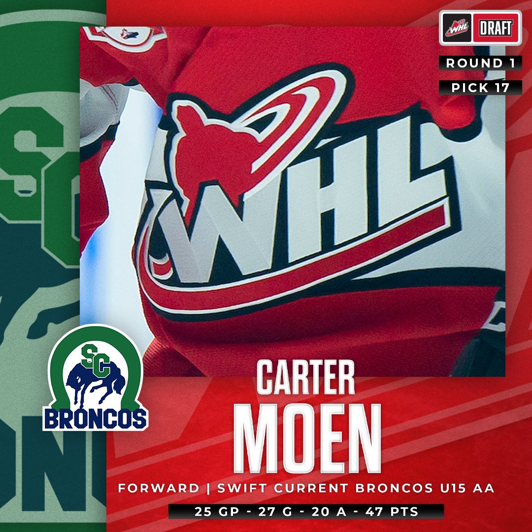With the 17th overall selection at the 2024 #WHLDraft, the @SCBroncos select Carter Moen from the Swift Current Broncos U15 AA.
