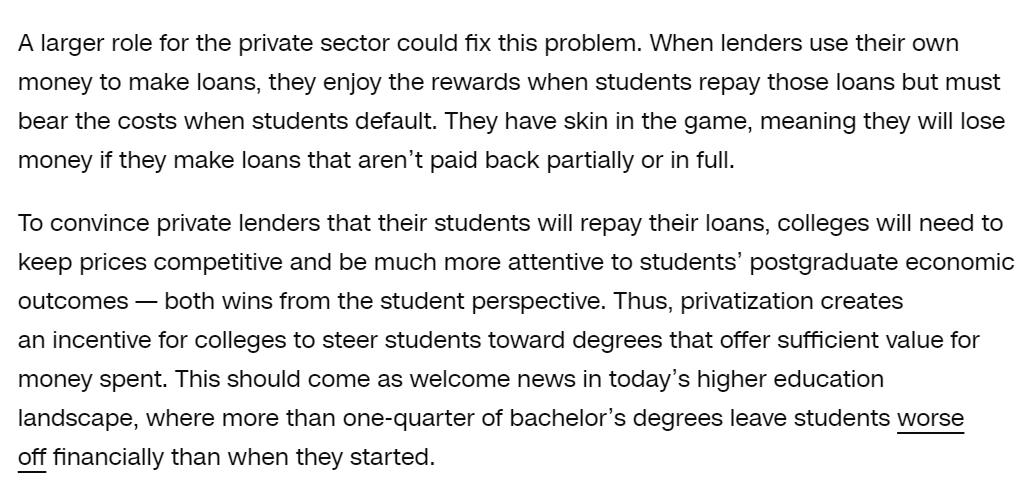 'Privatizing federal student loans — that is, having the government pull back and allowing the private sector to lend instead — is an idea worth taking seriously.' @DrBethAkers, @PrestonCooper93, and @JPittsAZ at @CNNOpinion: