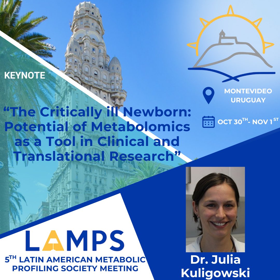📢Today we are announcing another speaker of our V LAMPS meeting (Montevideo, Uruguay Oct 30th-Nov 1st, 2024) Dr. @j_kuligowski will talk about the potential of metabolomics in clinical and transactional research in critically ill newborn. Save the date! #metabolomics #vlamps