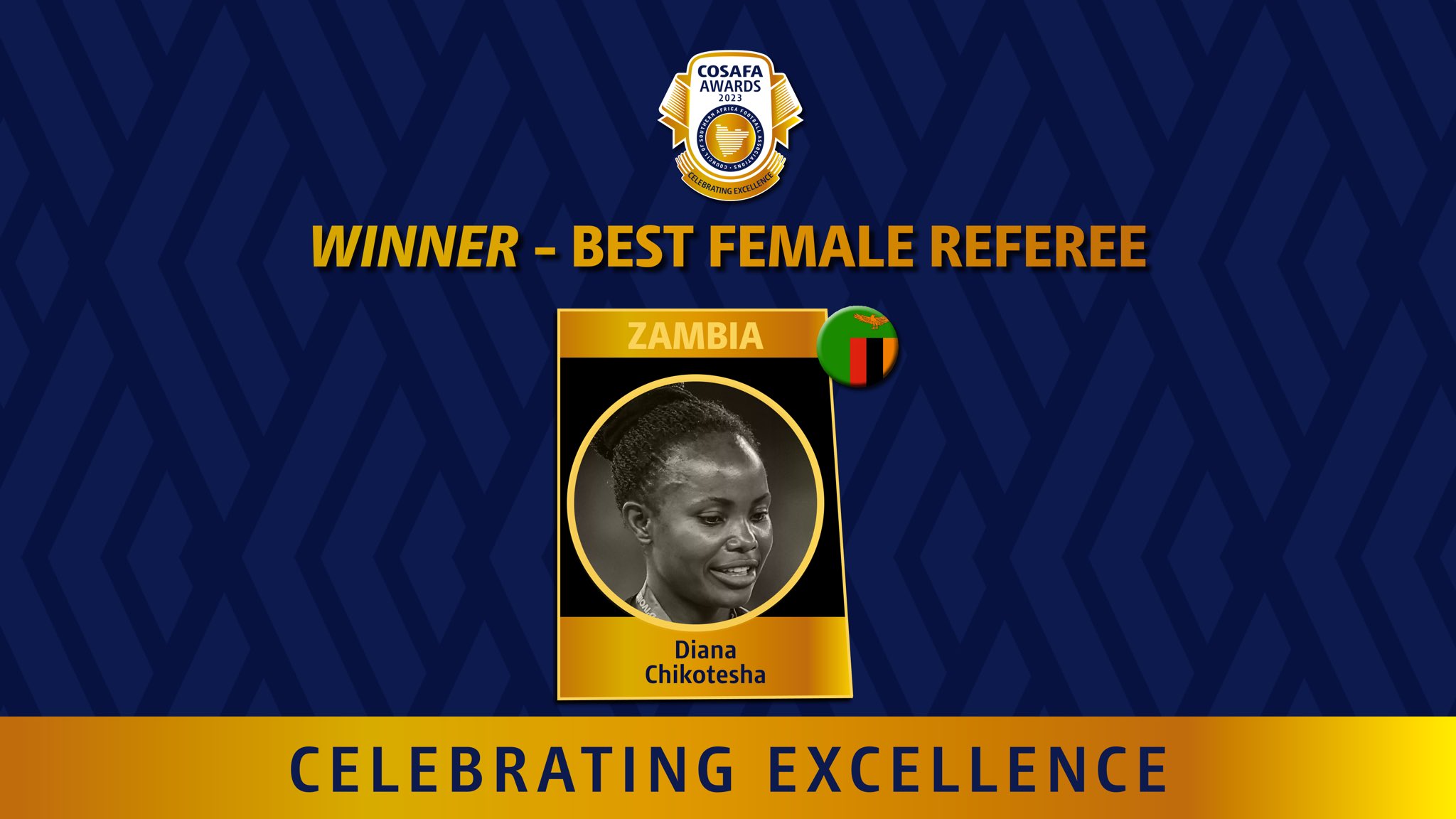 COSAFA on X Winner of the 2023 COSAFA Best Female Referee Diana Chikotesha Zambia Follow the COSAFAAwards2023 live YouTube https t Zt2VCr9EXc https t STbILTEkuz X