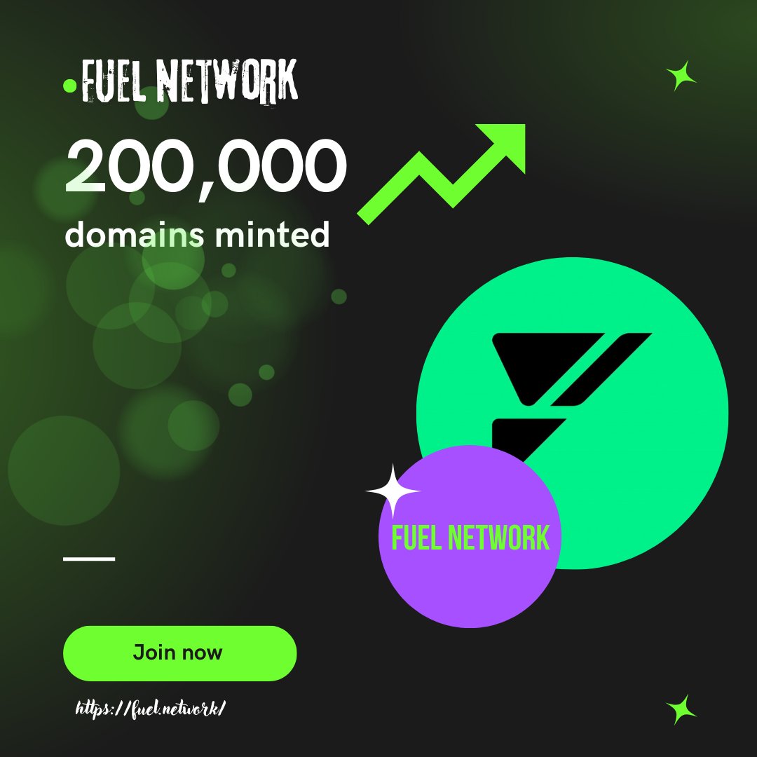 Great news from 💥@fuel_network 💥
Already 200,000 domains have been minted
Join this wave and get yours 👉 fuelname.com
#FuelNetwork #Domains