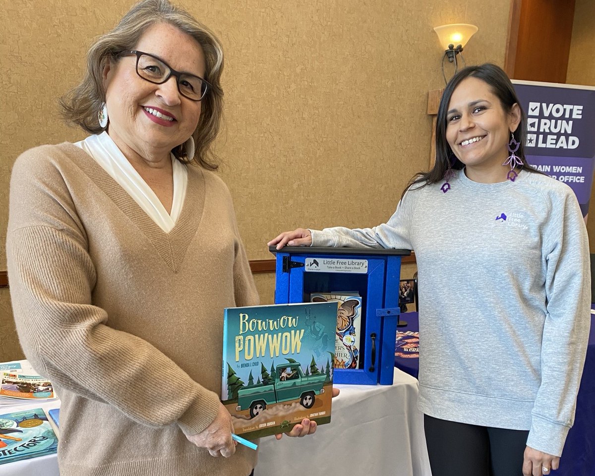 Program Manager Talia met author Brenda Child at the recent Minnesota Indian Education Association conference! Brenda's book #BowwowPowwow has been offered through our Indigenous Library Program since it launched last June. Learn more about the program: bit.ly/inlp