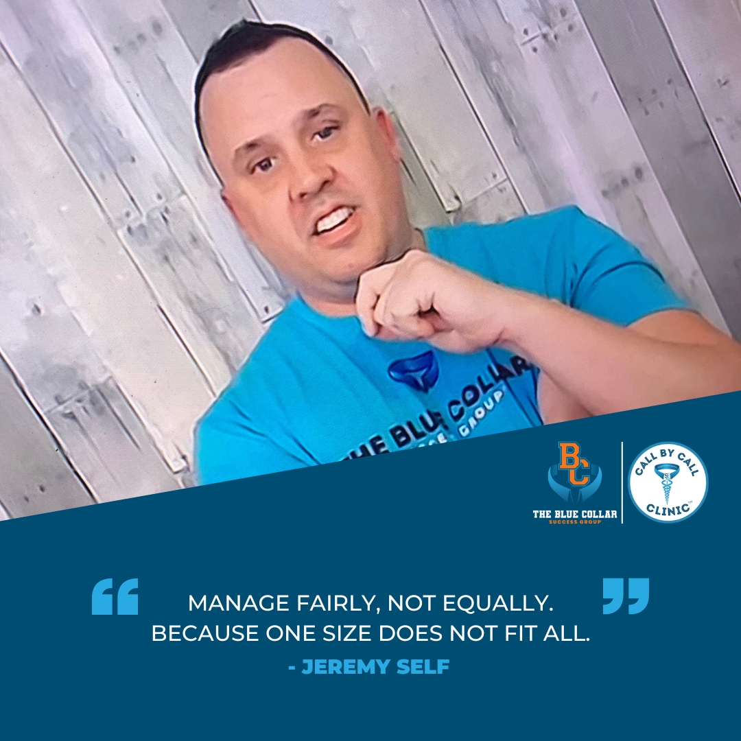 A fair management style acknowledges diversity and promotes inclusivity, leading to higher employee satisfaction and better overall performance!

#CallByCallClinic #CoachJeremy #JeremySelf #TipTuesday #BlueCollar #BusinessOwnerTips #ManagementStyles #FairNotEqual