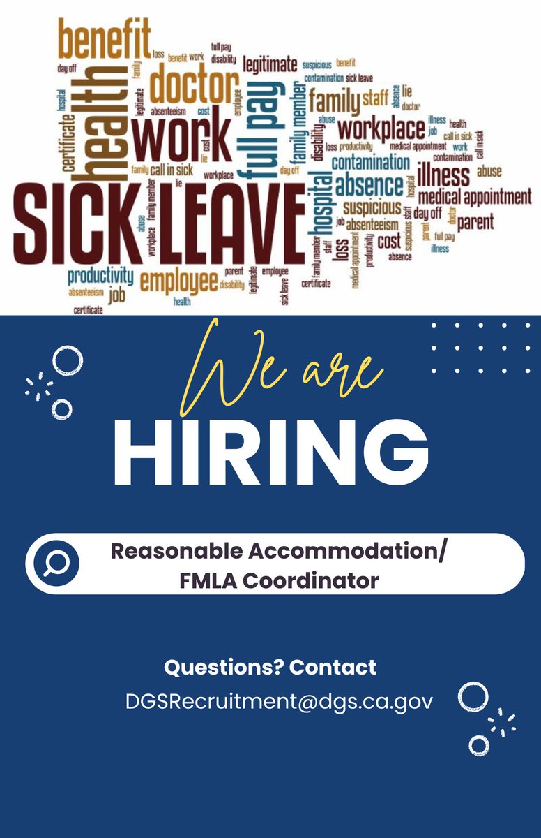 Attention all Reasonable Accommodation and Family Medical Leave Act specialists! We're seeking a skilled RA/FMLA Coordinator to join @CalifDGS . In this role, you'll independently assess complex requests, ensuring every employee thrives. Apply by May 15: bit.ly/4bn4sBD