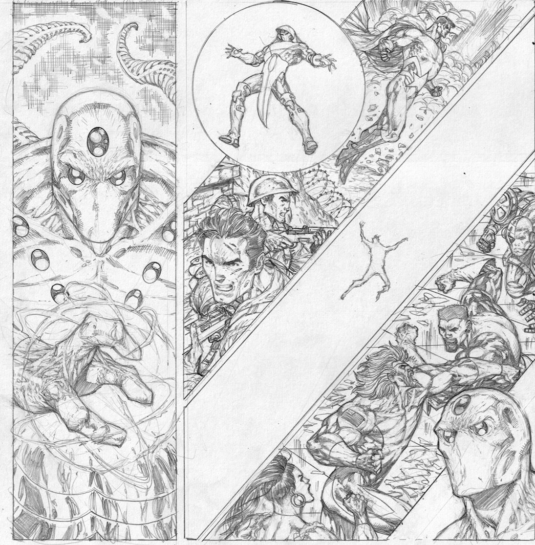 A scene from the upcoming issue of the COSMOS Maxi-Series sees Dominion take on the cosmic powers known as The Universals in a knock-down, drag-out battle for the fate of the universe! Pencils by Allan Goldman. #comics #ComicArt #indiecomics #comicbooks #COSMOS