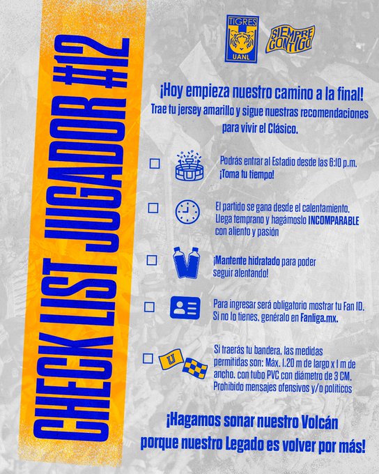 INDICACIONES DE TIGRES PARA LOS HINCHAS QUE IRÁN AL ESTADIO