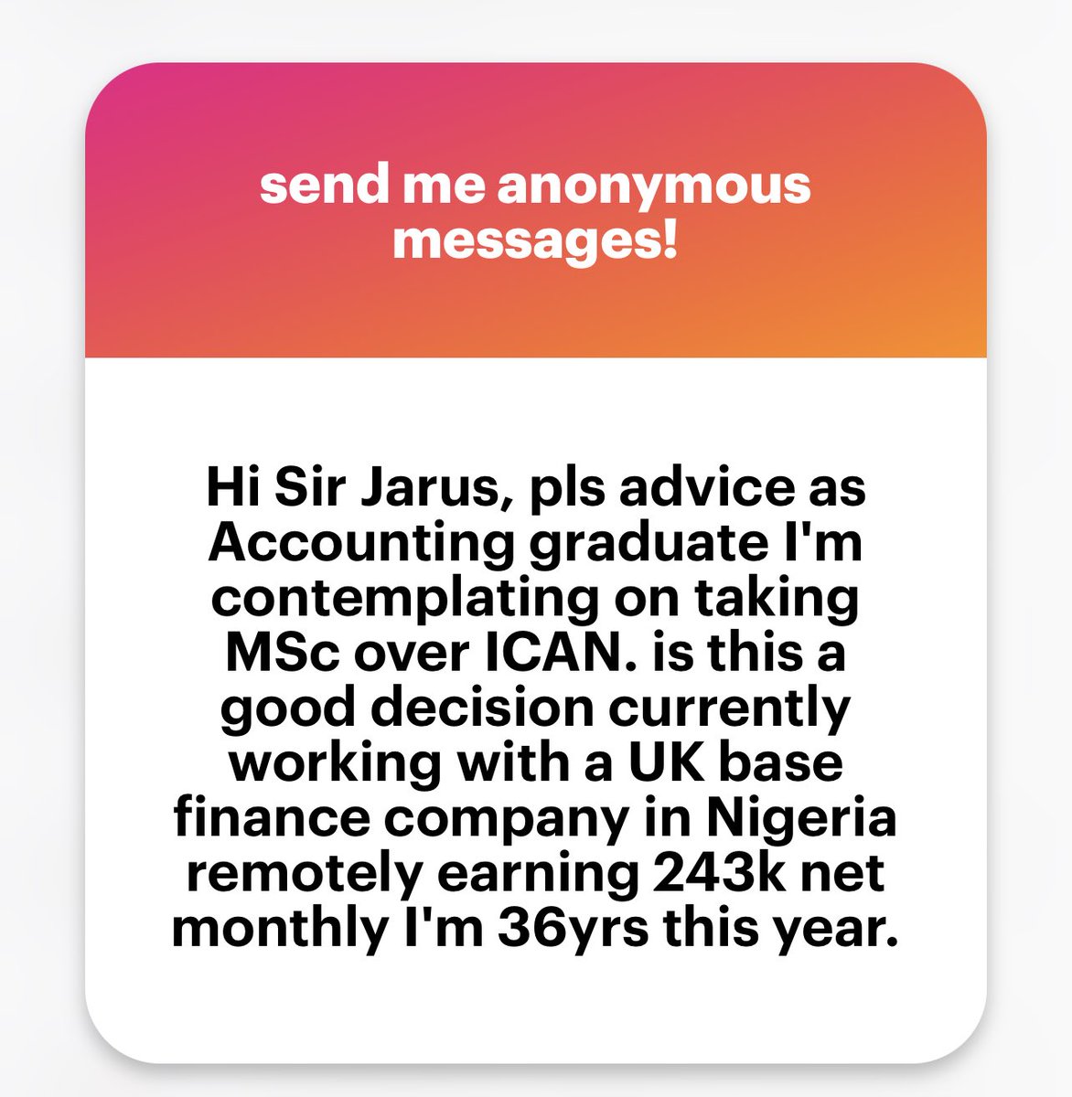 Depends on your goal (Msc if academics, Msc if doing things outside accounting and you may need 2nd degree). But if you are practising accounting, professional exams (ICAN, ACCA) trump Msc. Thankfully, both can be done together.