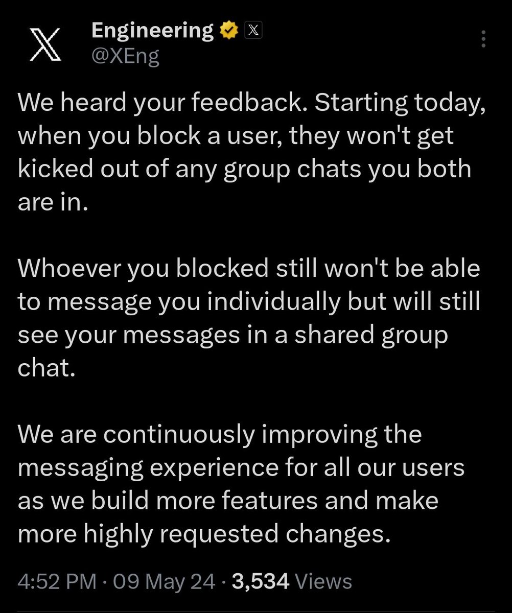 🚨#BREAKING- No more booting people from group chats with blocking on 𝕏