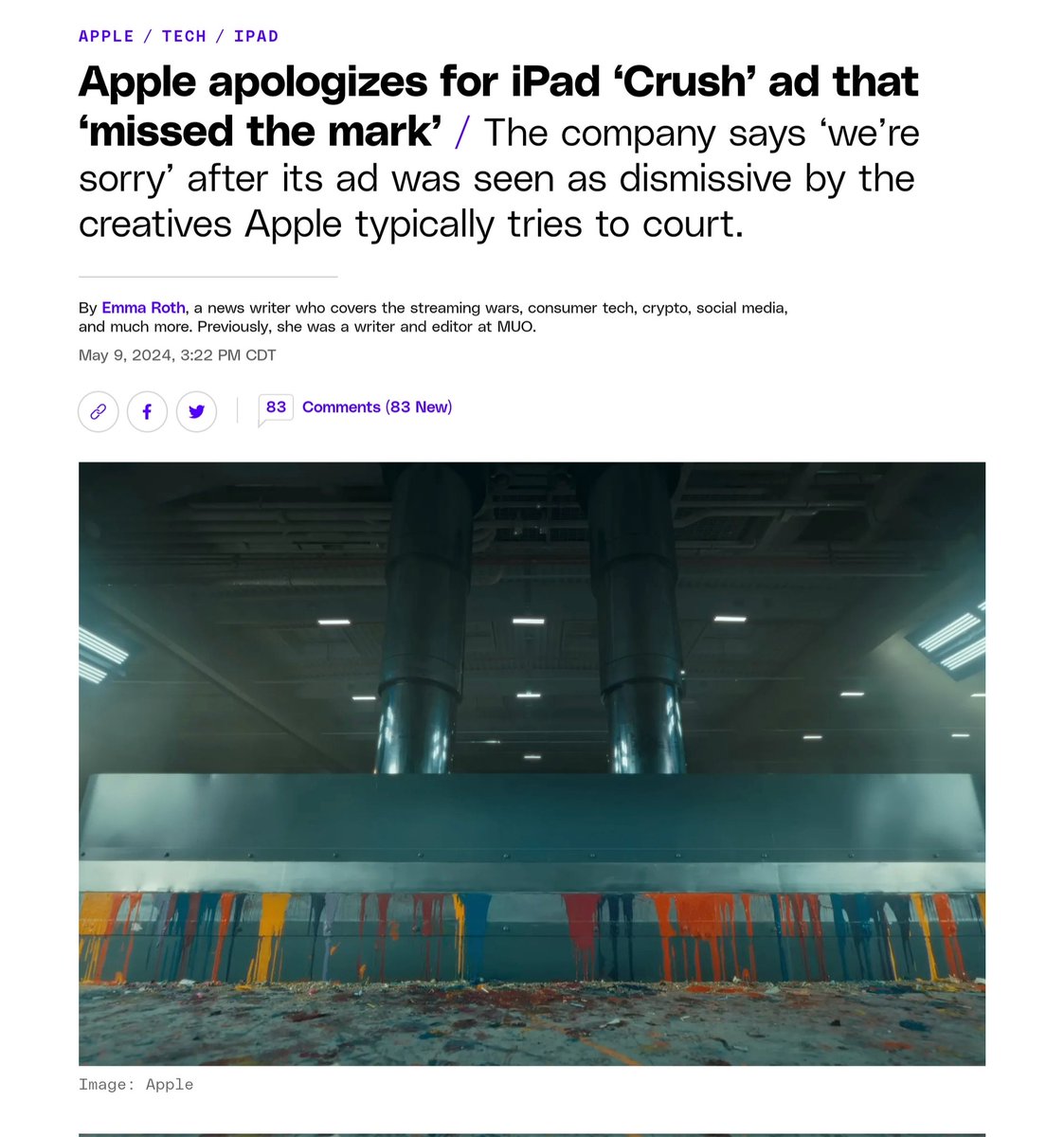 Apple removed and apologized for their hydrologic press ad 💀💀💀 What a world we live in 😂 People getting upset over something that makes no sense to be upset about, and Apple will apologize for it 😂