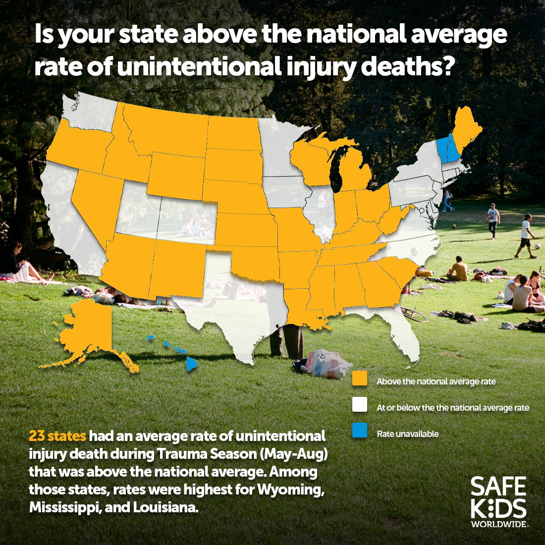 Did you know that where a child grows up can impact their risk for unintentional injuries? Between 2019 & 2021, 23 states had an average rate of unintentional injury death that was above the national average. Is your state above average?