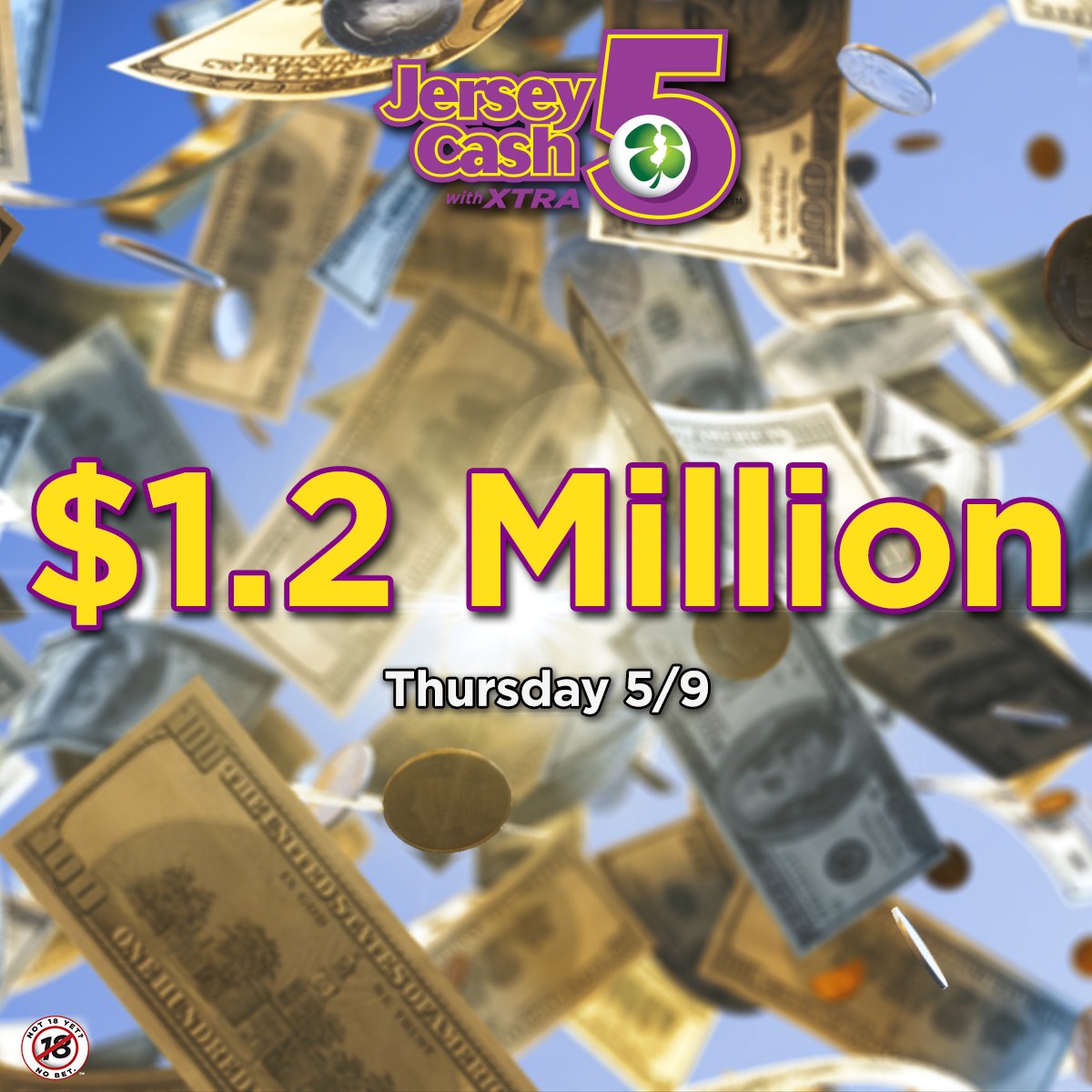 The #JerseyCash5 jackpot is now $1.2 MILLION for tonight’s drawing!💜👀 Are you in it to win it, Jersey?! For Jersey Cash 5 game odds, visit NJLottery.com/JerseyCash5. 🍀