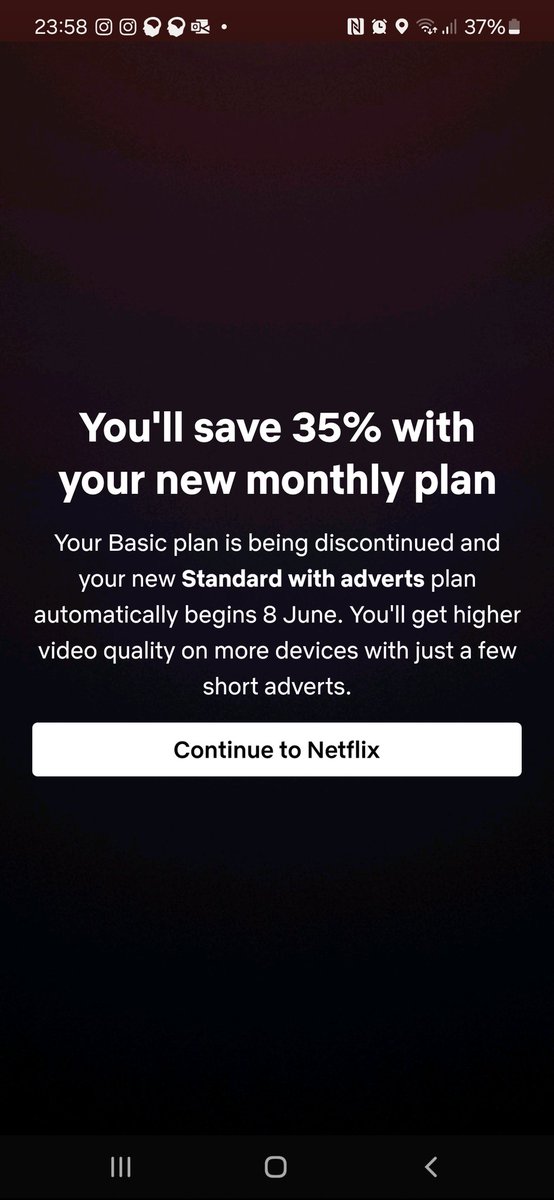 @NetflixUK @netflix is there a reason why ads are forcefully being included into a paid subscription service and why am I being forced out of my contract?
If I press continue, does that I mean I accept the new contract?