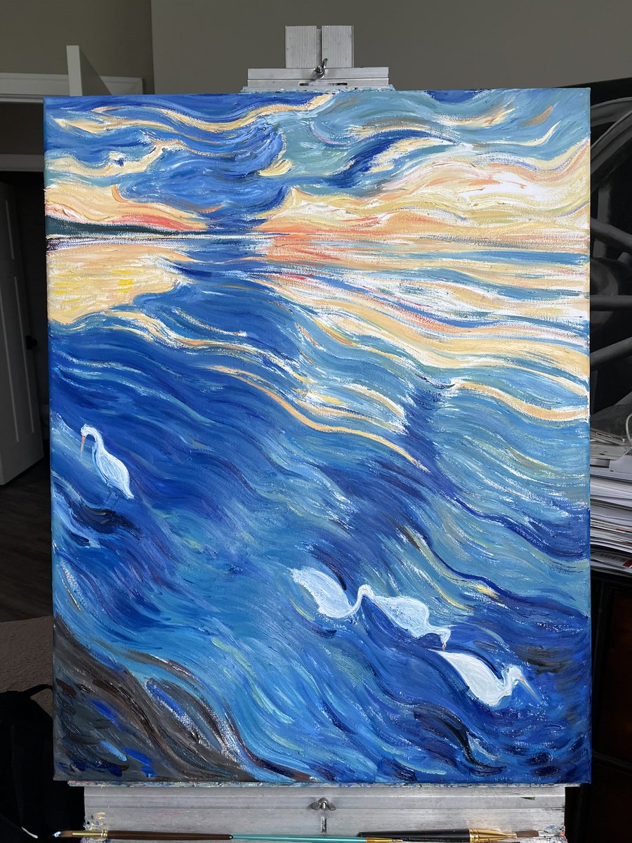 There are two big changes I wanted for this one, smoother ripples and more contrast in the blue to show the reflection of the clouds not seen in the sky.  I am getting there.

#painting #paintings #oilpainting #oilpaintings #oilpaintingoncanvas #art #artwork #artworks #keywest