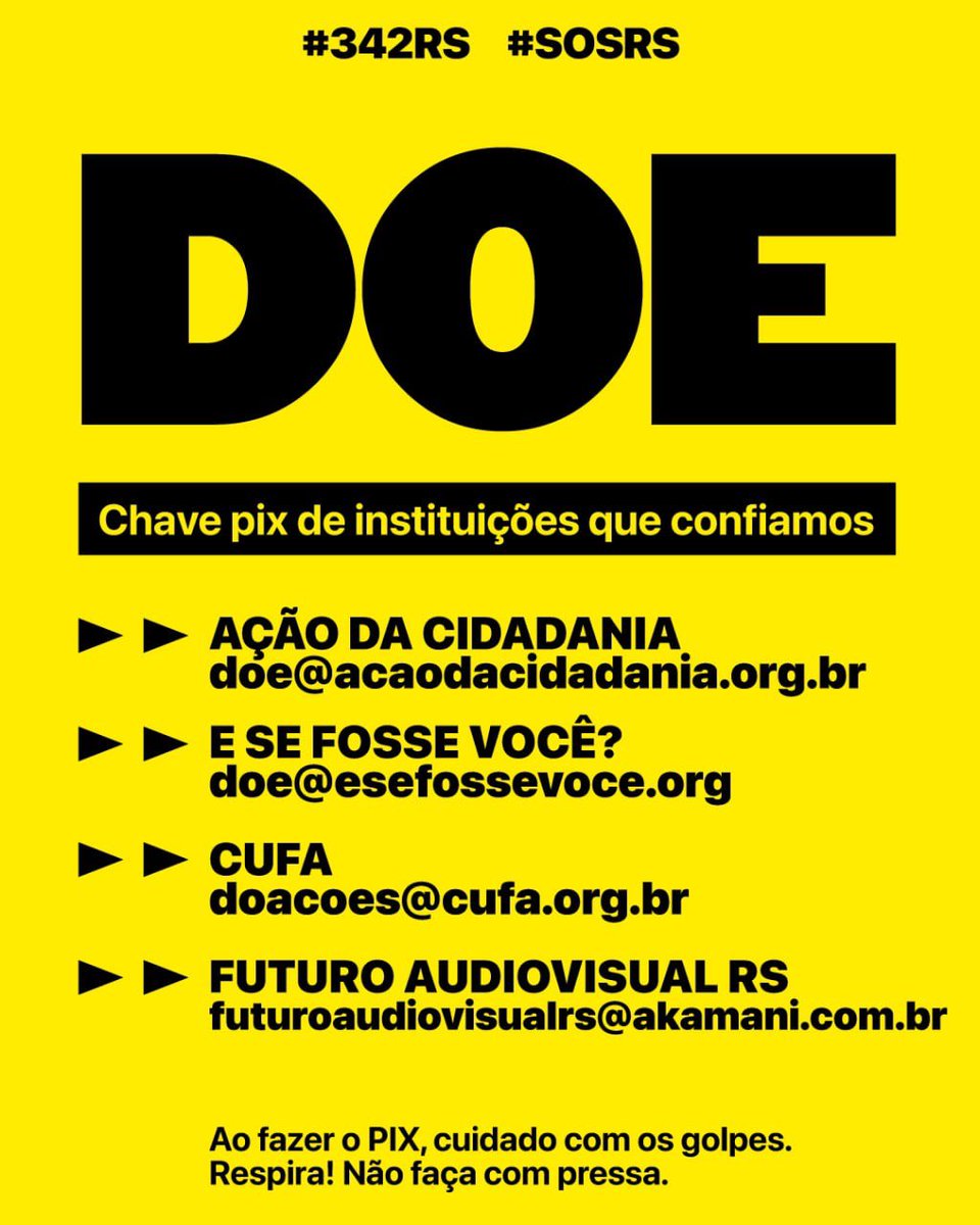 Ajude o Rio Grande do Sul. Faça o que puder. Se estiver longe doe, se estiver perto ajude. Compartilhe a sua ação nas redes. Isso ajuda mais gente a fazer o mesmo!

 #342RS #SOSRS
