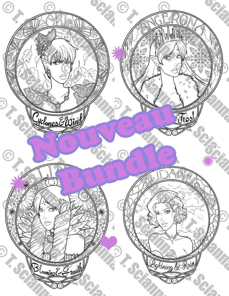 A bundle of four nouveau inspired coloring pages featuring some of the Gods from one of my novels <3 The Gods of Fall, Winter, Spring, and Summer respectively! There are two versions- with detailed lines and without. SO that's EIGHT pages!
#coloringpage #art