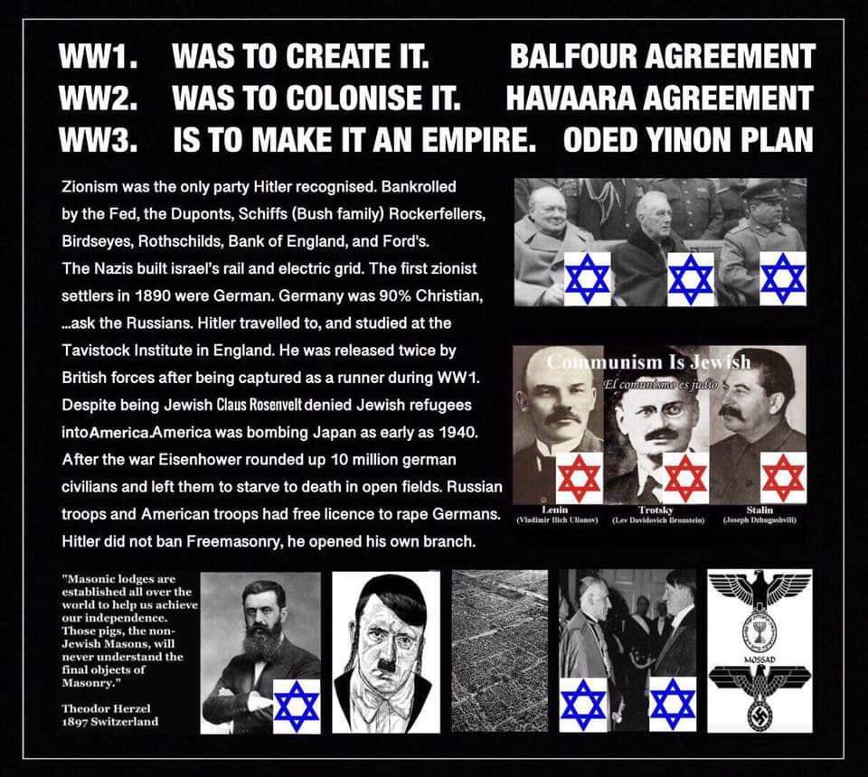I believe this to be the truth. This has been the game plan for over a century now. It’s another reason why NAZISM is repulsive to me. The Zionist deception game is top notch. #WeThePeople need to level up. ✅