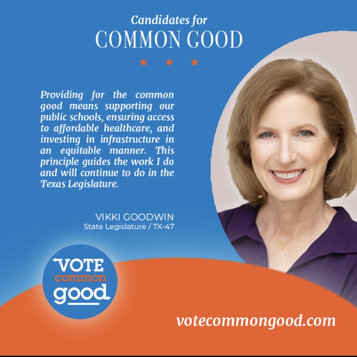 Honored to receive the @VoteCommon endorsement. Setting aside differences, we can stand up for the things that matter to everyone: strong public schools, quality healthcare, and affordability.