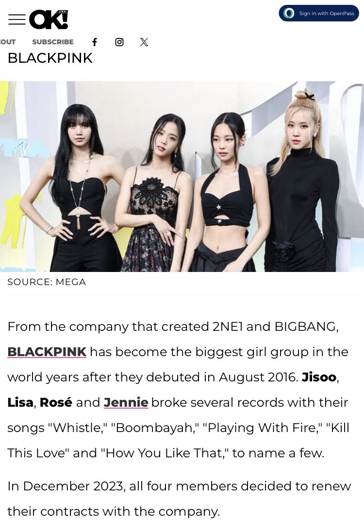 .@BLACKPINK is listed among the ‘20 Best Boy and Girl Bands of All Time’ by OK Magazine.

- “BLACKPINK has become the biggest girl group in the world years after they debuted in August 2016.”