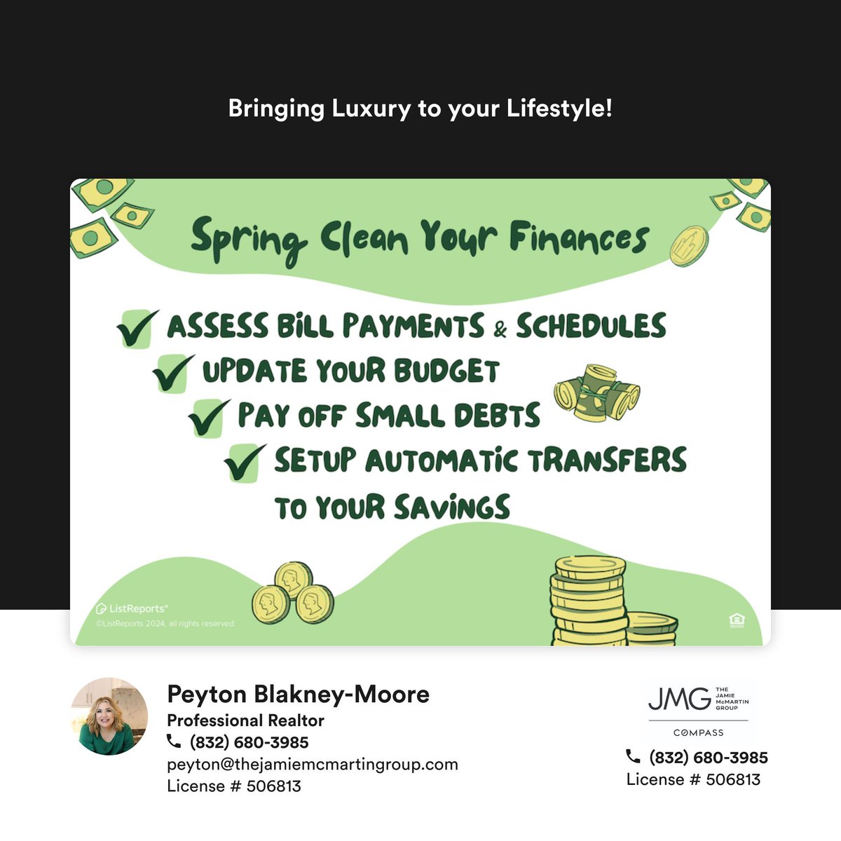 Spring is here, time for a financial refresh! Dust off budgets, polish financial goals for a clear path forward. Reach out to start spring cleaning today and bloom into financial freedom!

#springcleaning #moneytips #realestate #realestateagent #realtor.