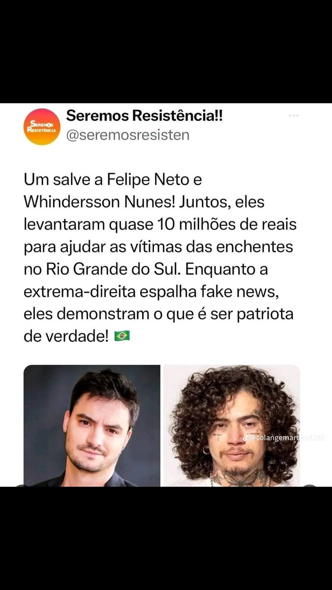 Parabéns, meninos lindos do Brasil! Love you! 
<a href="/felipeneto/">Felipe Neto 🦉</a> <a href="/whindersson/">Whindersson</a> 
<a href="/Pimenta13Br/">Paulo Pimenta</a> 
<a href="/JanjaLula/">Janja Lula Silva</a>