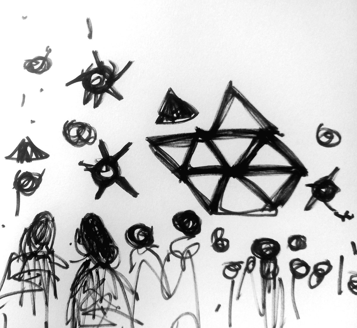 #draweveryday #everyday ' #people #walking towards #triangles ' #pen  on paper #handdrawn #sketchpad #strange #mystery #synesthesia #line #sculptural #art #architectonic #symbol #character #London #urbansketch