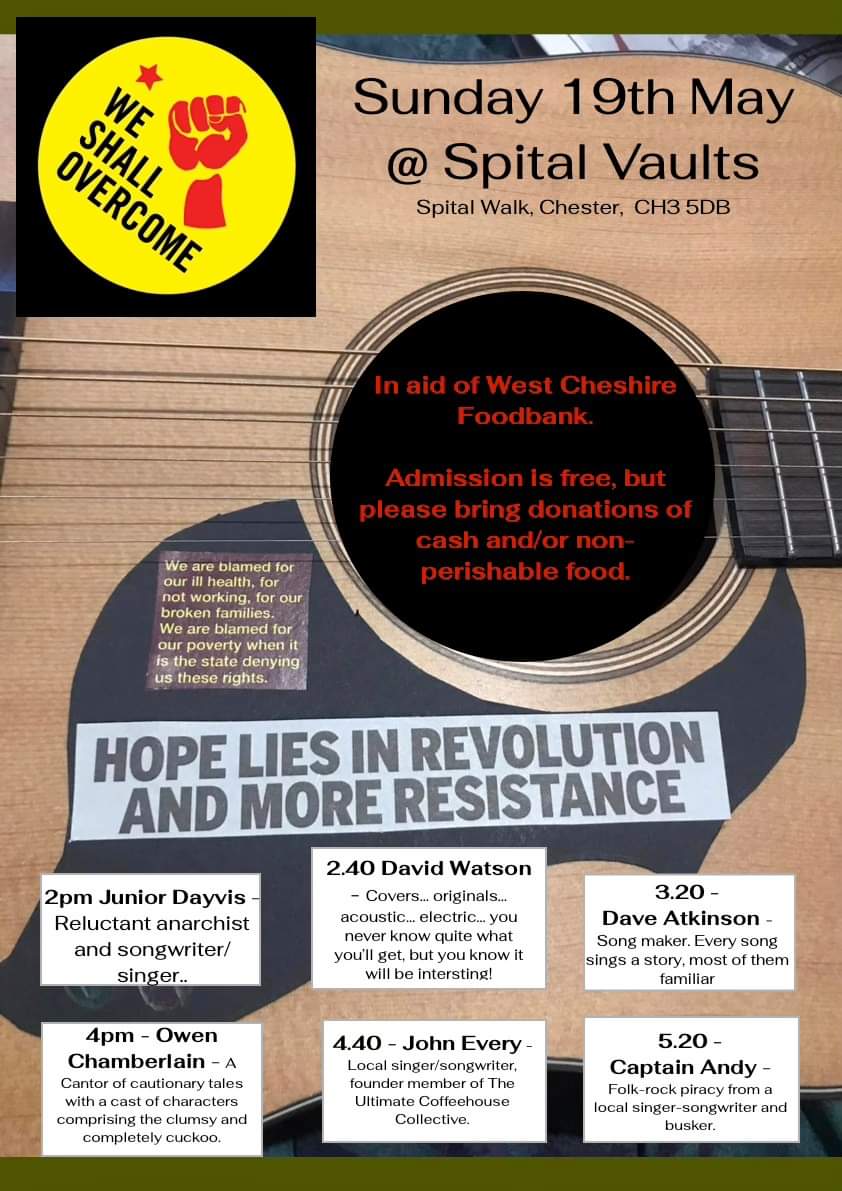 Thanks to Captain Andy for organising this #wso2024 gig in #Chester 19th May at @SpitalVaults - entry free but bring a donation for @WestCheshireFB if you can