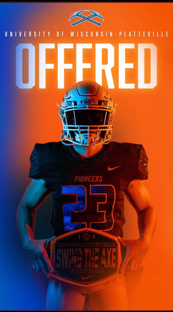 After a great conversation with <a href="/Ryan_Munz/">Ryan Munz</a> I am blessed to say I have received my first offer to play football at UW-Platteville! Thank you!
<a href="/UWPlattFootball/">UW-Platteville Football</a> 
<a href="/CoachBauder5/">Dan Bauder</a> 
<a href="/BrauchtKevin/">Kevin Braucht</a> 
<a href="/CCHSsaintsFB/">CCHS Football</a>