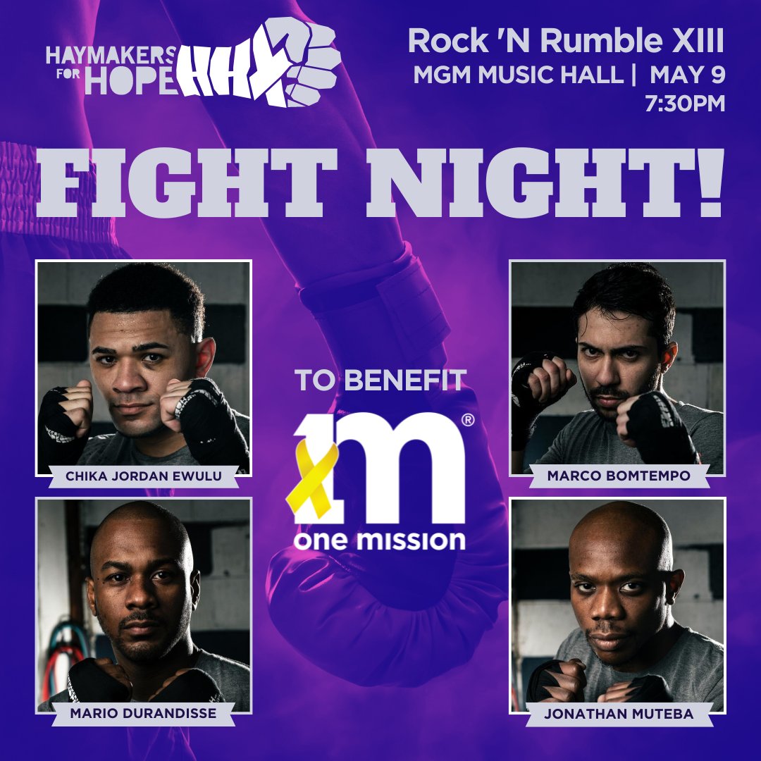 GOOD LUCK to our One Mission team of @haymakers4hope fighters who will enter the ring tonight for Rock 'N Rumble XIII at the MGM Music Hall in Fenway. These 4 amazing individuals have trained and fundraised hard for kids fighting cancer and their families!