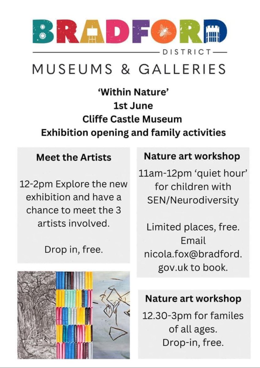 This looks like a wonderful event for our families & community! Exploring the great outdoors at a wonderful cultural venue right on our doorstep through the medium of art & fully inclusive. What could be better! Thank you @BradfordMuseums #culturalcapital #community #creativity