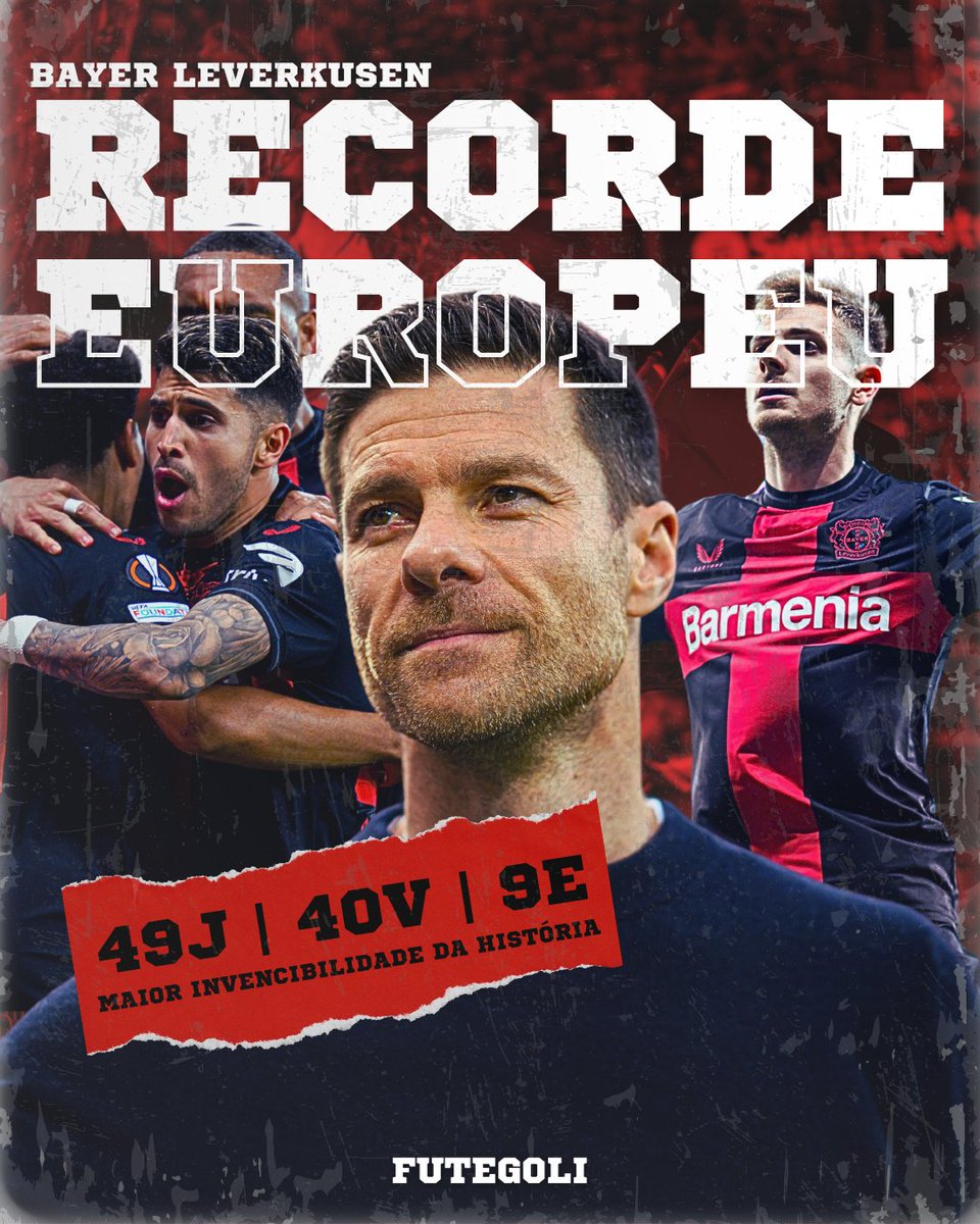 futegoli's tweet photo. Estamos vendo a HISTÓRIA SER ESCRITA 😯😲😳 O que o XABI ALONSO tá fazendo com esse BAYER é impossível de ser esquecido! 🔴⚫️

#XabiAlonso #bayer04 #bayerleverkusen #europeleague #bundesliga https://t.co/9vo5ebPBcM