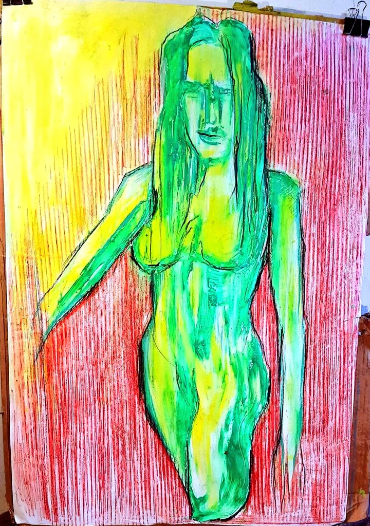 #art #artwork #artist #painting #acrylicpainting #acryl #portrait #figure #pose #woman #colorful #womanpainting