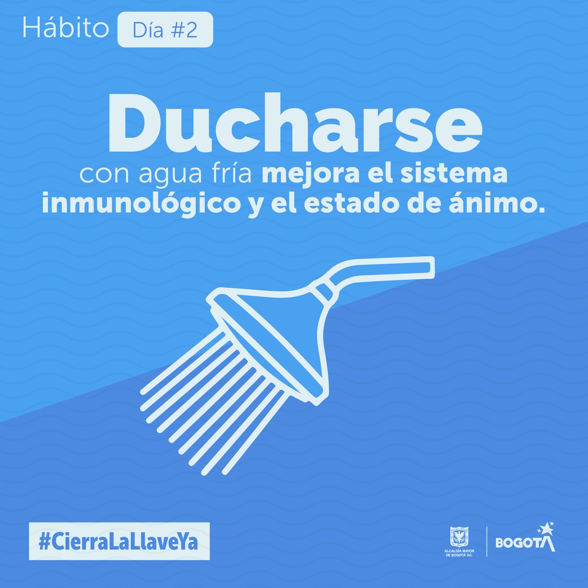 ¡Día 2⃣ cambiando hábitos! Hoy, bien temprano, nos levantamos para ducharnos rápido y despertarnos con un baño de agua fría. Así mejoramos nuestro sistema inmunológico y ahorramos agua. 🚿 #CierraLaLlaveYa