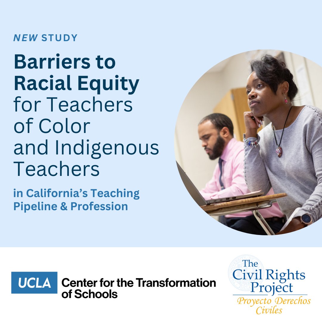 New research from CTS & @CRPatUCLA explores the obstacles of recruiting & retaining teachers of color & Indigenous teachers, incl. burnout, turnover, & early retirement.
tinyurl.com/barrierstoraci…
#educatordiversity #teachereducation #education #teachers #Californiateachers #k12