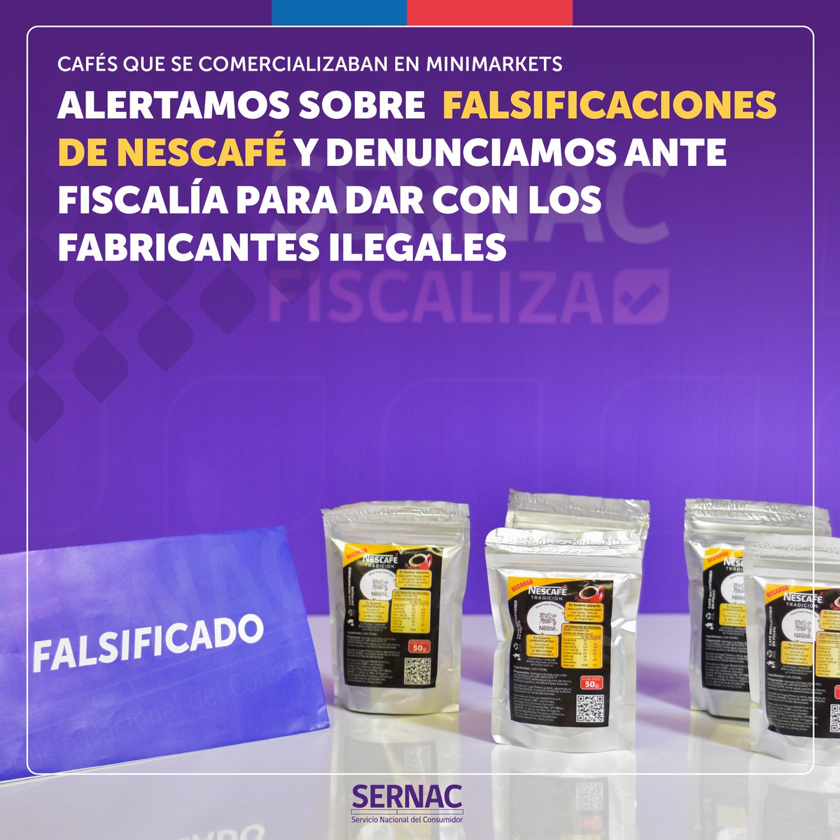 ALERTA🚨 Productos falsificados imitando a marca Nescafé se están comercializando en Minimarkets y Ferias libres. Derivamos los antecedentes a fiscalía y llamamos al comercio minorista a ser rigurosos en el cuidado de los consumidores Conoce más en 👉sernac.cl/portal/604/w3-…