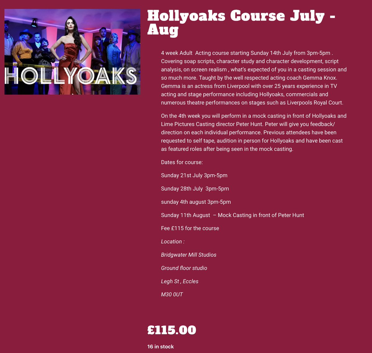 4week Adult Acting course starting July. Covering soap scripts, character study, script analysis, on screen realism +more. you will perform in a mock casting in front of Hollyoaks CD Peter Hunt. Peter will give you feedback & direction. screenplayacting.com/hollyoaks-cour…